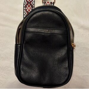 Aphison Forever Young Black Vegan Leather Sling Bag Woven Guitar Strap Crossbody